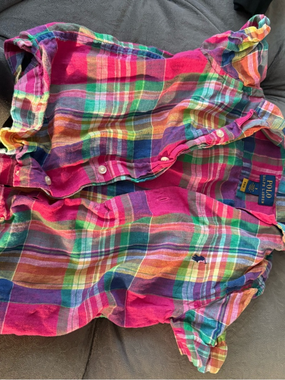 Polo Ralph Lauren Bright Multicolor Plaid Button-Up Shirt 3T/3
